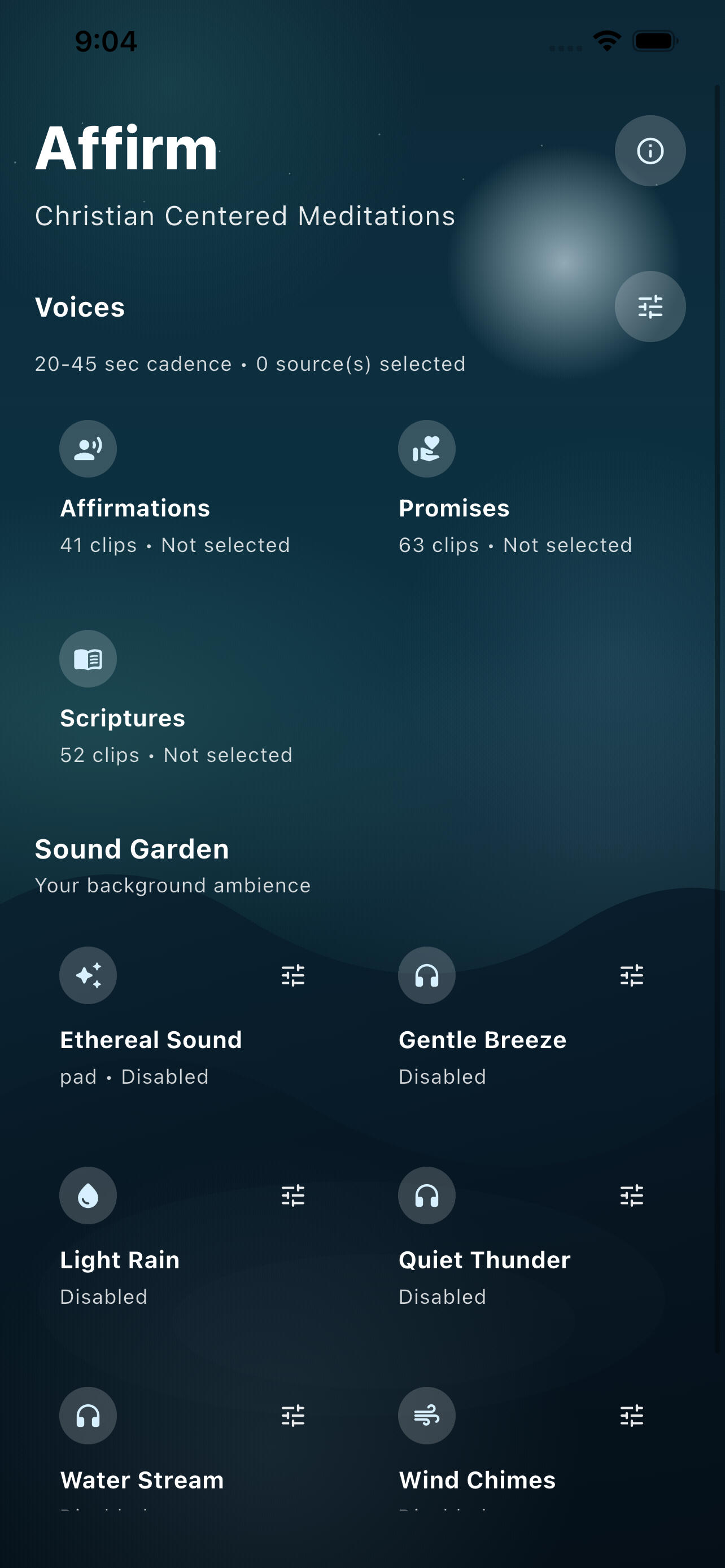 Affirm shown on an iPhone with the main meditation controls
